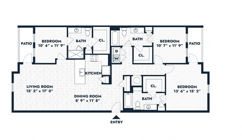 Floor plan for 3 beds, 3 baths, 1623 sqft